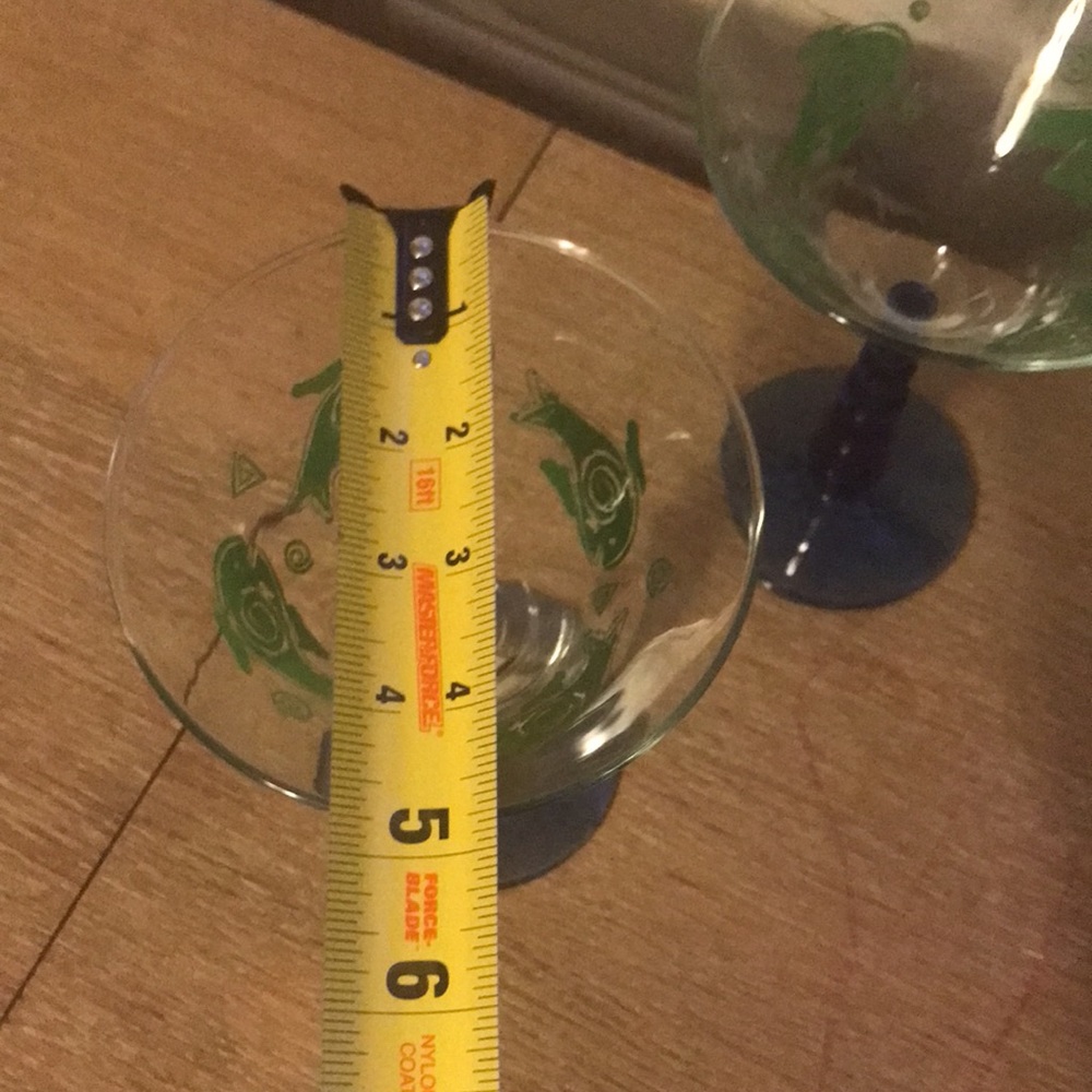 Green Fish With Blue Graduated Bubble Stemmed Martini Glasses - Picture 9 of 9